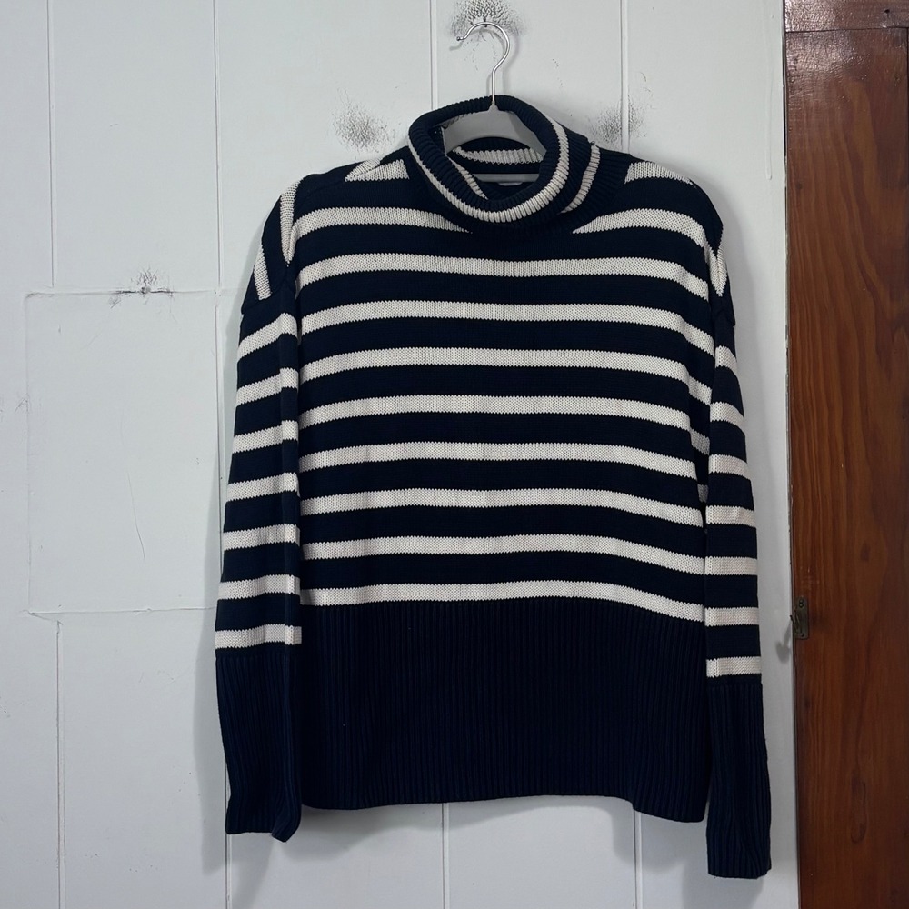 Gap Womens Navy Blue White Striped Cotton Turtleneck Sweater X